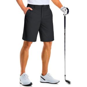 imageMAGCOMSEN Mens Golf Shorts 9 Inch Inseam Quick Dry Casual Shorts Stretch Hiking Dress Work Shorts with 4 Pockets Flat FrontBlack