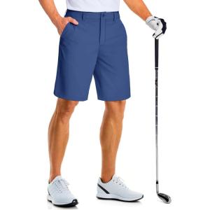 imageMAGCOMSEN Mens Golf Shorts 9 Inch Inseam Quick Dry Casual Shorts Stretch Hiking Dress Work Shorts with 4 Pockets Flat FrontBlue Grey