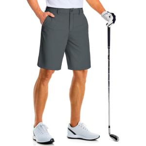 imageMAGCOMSEN Mens Golf Shorts 9 Inch Inseam Quick Dry Casual Shorts Stretch Hiking Dress Work Shorts with 4 Pockets Flat FrontDark Grey
