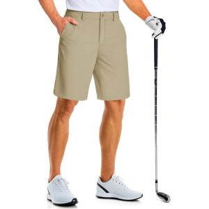 imageMAGCOMSEN Mens Golf Shorts 9 Inch Inseam Quick Dry Casual Shorts Stretch Hiking Dress Work Shorts with 4 Pockets Flat FrontKhaki