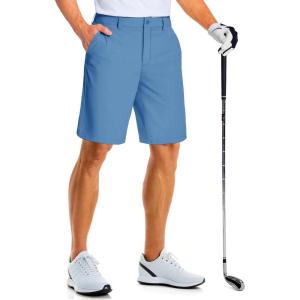 imageMAGCOMSEN Mens Golf Shorts 9 Inch Inseam Quick Dry Casual Shorts Stretch Hiking Dress Work Shorts with 4 Pockets Flat FrontLight Blue