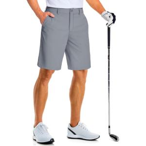 imageMAGCOMSEN Mens Golf Shorts 9 Inch Inseam Quick Dry Casual Shorts Stretch Hiking Dress Work Shorts with 4 Pockets Flat FrontLight Grey