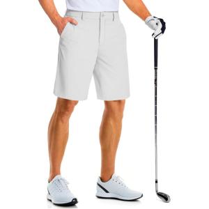 imageMAGCOMSEN Mens Golf Shorts 9 Inch Inseam Quick Dry Casual Shorts Stretch Hiking Dress Work Shorts with 4 Pockets Flat FrontWhite
