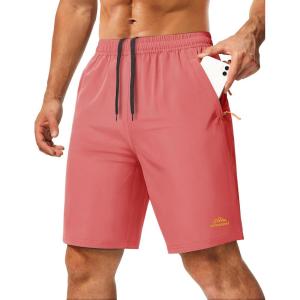 imageMAGCOMSEN Mens Hiking Shorts 9quot Quick Dry Lightweight Running Shorts with Zipper Pockets for Workout Athletic SportWatermelon Red
