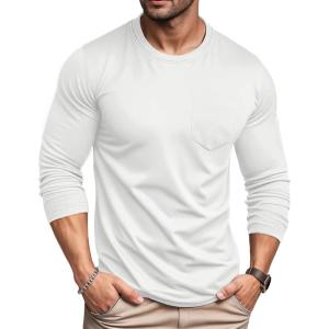 imageMAGCOMSEN Mens Long Sleeve Shirt with Pocket Cotton Crew Neck Shirts Casual Lightweight TShirt02white