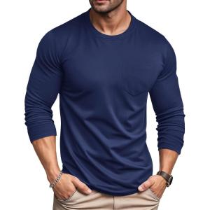 imageMAGCOMSEN Mens Long Sleeve Shirt with Pocket Cotton Crew Neck Shirts Casual Lightweight TShirt03navy
