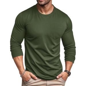 imageMAGCOMSEN Mens Long Sleeve Shirt with Pocket Cotton Crew Neck Shirts Casual Lightweight TShirt06army Green