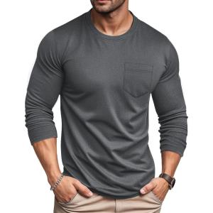 imageMAGCOMSEN Mens Long Sleeve Shirt with Pocket Cotton Crew Neck Shirts Casual Lightweight TShirt07dark Grey