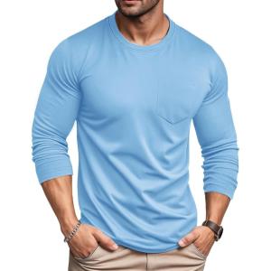 imageMAGCOMSEN Mens Long Sleeve Shirt with Pocket Cotton Crew Neck Shirts Casual Lightweight TShirt11waterfall Blue