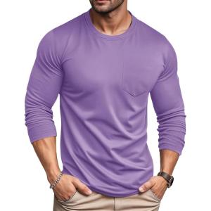 imageMAGCOMSEN Mens Long Sleeve Shirt with Pocket Cotton Crew Neck Shirts Casual Lightweight TShirt12light Purple