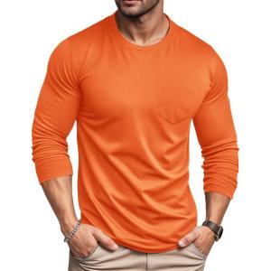 imageMAGCOMSEN Mens Long Sleeve Shirt with Pocket Cotton Crew Neck Shirts Casual Lightweight TShirt13orange