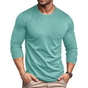 imageMAGCOMSEN Mens Long Sleeve Shirt with Pocket Cotton Crew Neck Shirts Casual Lightweight TShirt17grey Green
