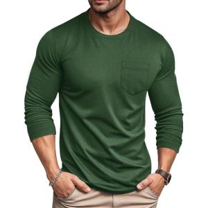 imageMAGCOMSEN Mens Long Sleeve Shirt with Pocket Cotton Crew Neck Shirts Casual Lightweight TShirt18dark Green