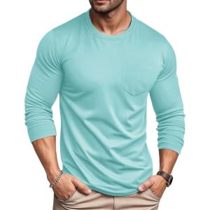 imageMAGCOMSEN Mens Long Sleeve Shirt with Pocket Cotton Crew Neck Shirts Casual Lightweight TShirt19lake Blue
