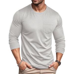 imageMAGCOMSEN Mens Long Sleeve Shirt with Pocket Cotton Crew Neck Shirts Casual Lightweight TShirt21beige