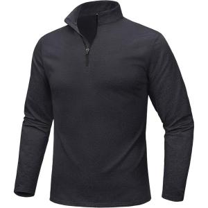 imageMAGCOMSEN Mens Quarter Zip Pullover Fleece Lined Long Sleeve Golf Shirts 14 Zip Thermal Running Athletic SweatshirtsBlack