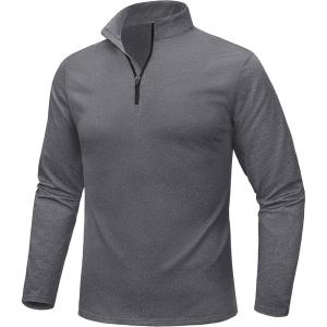 imageMAGCOMSEN Mens Quarter Zip Pullover Fleece Lined Long Sleeve Golf Shirts 14 Zip Thermal Running Athletic SweatshirtsGrey