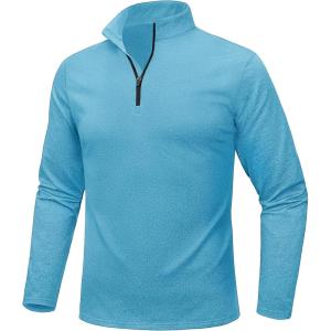 imageMAGCOMSEN Mens Quarter Zip Pullover Fleece Lined Long Sleeve Golf Shirts 14 Zip Thermal Running Athletic SweatshirtsLake Blue