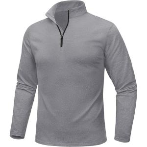 imageMAGCOMSEN Mens Quarter Zip Pullover Fleece Lined Long Sleeve Golf Shirts 14 Zip Thermal Running Athletic SweatshirtsLight Grey