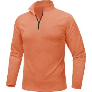 imageMAGCOMSEN Mens Quarter Zip Pullover Fleece Lined Long Sleeve Golf Shirts 14 Zip Thermal Running Athletic SweatshirtsLight Orange