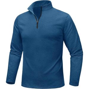 imageMAGCOMSEN Mens Quarter Zip Pullover Fleece Lined Long Sleeve Golf Shirts 14 Zip Thermal Running Athletic SweatshirtsNavy