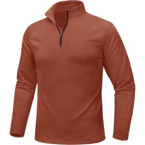 imageMAGCOMSEN Mens Quarter Zip Pullover Fleece Lined Long Sleeve Golf Shirts 14 Zip Thermal Running Athletic SweatshirtsOrange