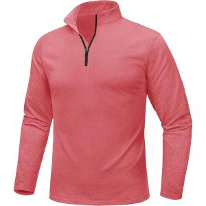 imageMAGCOMSEN Mens Quarter Zip Pullover Fleece Lined Long Sleeve Golf Shirts 14 Zip Thermal Running Athletic SweatshirtsPeach Red
