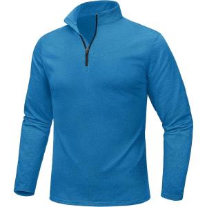 imageMAGCOMSEN Mens Quarter Zip Pullover Fleece Lined Long Sleeve Golf Shirts 14 Zip Thermal Running Athletic SweatshirtsSea Blue