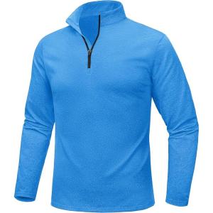 imageMAGCOMSEN Mens Quarter Zip Pullover Fleece Lined Long Sleeve Golf Shirts 14 Zip Thermal Running Athletic SweatshirtsSky Blue