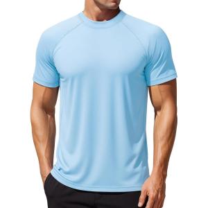 imageMAGCOMSEN Mens Rash Guard Swim Shirts UPF 50 Sun Protection Quick Dry Fishing Water ShirtsSkyblue