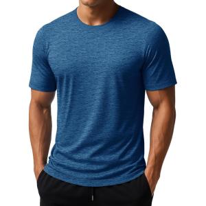 imageMAGCOMSEN Mens Short Sleeve Sun Protection Shirts Quick Dry Athletic TShirts Hiking Running Workout Gym Rash GuardMedium Blue
