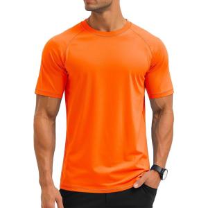 imageMAGCOMSEN Mens Short Sleeve UPF 50 TShirt Swim Quick Dry Rash Guard Athletic Surf Shirts Performance Water ShirtsBright Orange