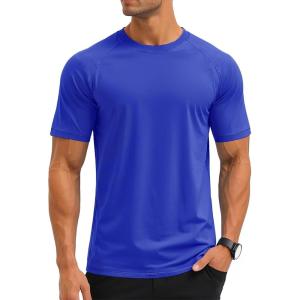 imageMAGCOMSEN Mens Short Sleeve UPF 50 TShirt Swim Quick Dry Rash Guard Athletic Surf Shirts Performance Water ShirtsColorblue