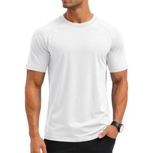 imageMAGCOMSEN Mens Short Sleeve UPF 50 TShirt Swim Quick Dry Rash Guard Athletic Surf Shirts Performance Water ShirtsWhite