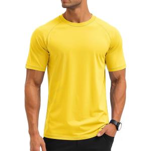 imageMAGCOMSEN Mens Short Sleeve UPF 50 TShirt Swim Quick Dry Rash Guard Athletic Surf Shirts Performance Water ShirtsYellow