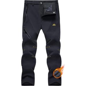 imageMAGCOMSEN Mens Snow Ski Pants Fleece Lined Water Resistant Winter Pants with 4 Zip Pockets for Snowboard Hiking OutdoorBlack