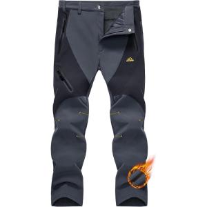imageMAGCOMSEN Mens Snow Ski Pants Fleece Lined Water Resistant Winter Pants with 4 Zip Pockets for Snowboard Hiking OutdoorDark Grey
