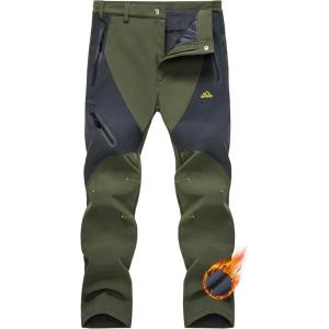 imageMAGCOMSEN Mens Snow Ski Pants Fleece Lined Water Resistant Winter Pants with 4 Zip Pockets for Snowboard Hiking OutdoorGreen