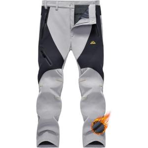 imageMAGCOMSEN Mens Snow Ski Pants Fleece Lined Water Resistant Winter Pants with 4 Zip Pockets for Snowboard Hiking OutdoorLight Grey