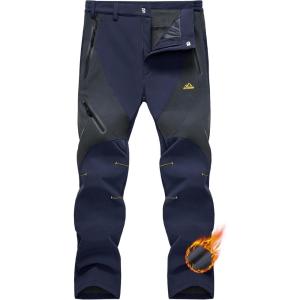 imageMAGCOMSEN Mens Snow Ski Pants Fleece Lined Water Resistant Winter Pants with 4 Zip Pockets for Snowboard Hiking OutdoorNavy