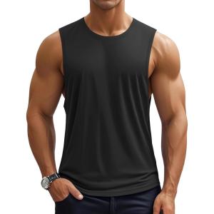 imageMAGCOMSEN Mens Workout Tank Tops Quick Dry Lightweight Sleeveless Shirts Gym Bodybuilding Muscle Tee ShirtBlack