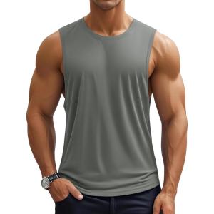 imageMAGCOMSEN Mens Workout Tank Tops Quick Dry Lightweight Sleeveless Shirts Gym Bodybuilding Muscle Tee ShirtMedium Grey