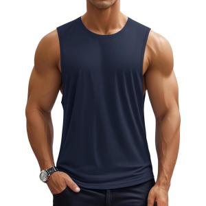 imageMAGCOMSEN Mens Workout Tank Tops Quick Dry Lightweight Sleeveless Shirts Gym Bodybuilding Muscle Tee ShirtNavy