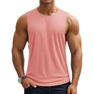 imageMAGCOMSEN Mens Workout Tank Tops Quick Dry Lightweight Sleeveless Shirts Gym Bodybuilding Muscle Tee ShirtPink