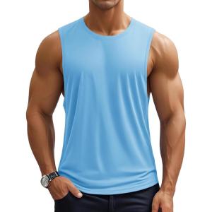 imageMAGCOMSEN Mens Workout Tank Tops Quick Dry Lightweight Sleeveless Shirts Gym Bodybuilding Muscle Tee ShirtSky Blue