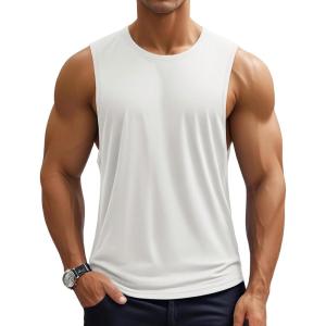 imageMAGCOMSEN Mens Workout Tank Tops Quick Dry Lightweight Sleeveless Shirts Gym Bodybuilding Muscle Tee ShirtWhite