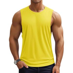 imageMAGCOMSEN Mens Workout Tank Tops Quick Dry Lightweight Sleeveless Shirts Gym Bodybuilding Muscle Tee ShirtYellow