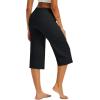 imageMAGCOMSEN Womens Capri Pants Cotton Yoga Wide Leg Capris Loose Casual Lounge Workout Capri Sweatpants with 5 PocketsBlack