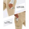 imageMAGCOMSEN Womens Hiking Leggings with 4 Zipper Pockets Water Resistant High Waisted Cargo Leggings Workout Running YogaLight Khaki