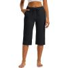 imageMAGCOMSEN Womens Capri Pants Cotton Yoga Wide Leg Capris Loose Casual Lounge Workout Capri Sweatpants with 5 PocketsBlack